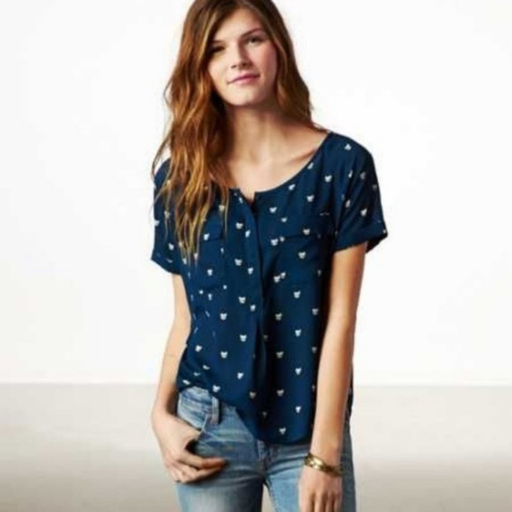 SOLD ❌ American Eagle Outfitters Cat Print Blouse